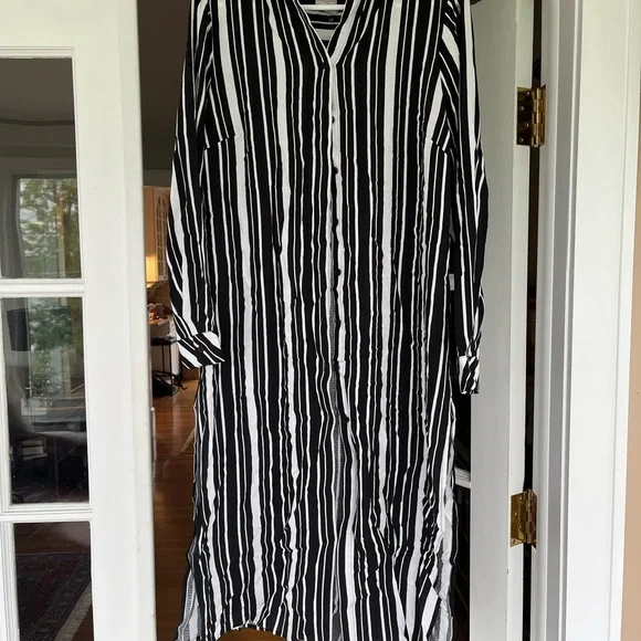 Chico's Black and White Buttoned V-Neck Dress